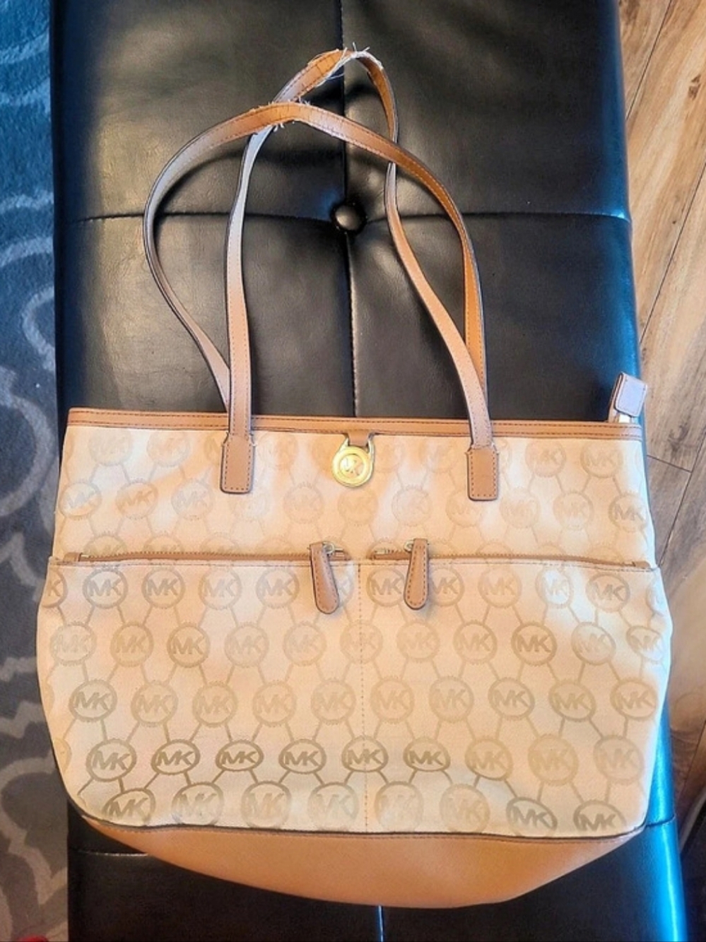 Michael Kors Monogram Tote in Brown & Beige